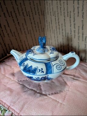 Blue and White Ceramic Teapot Decorative Figurine